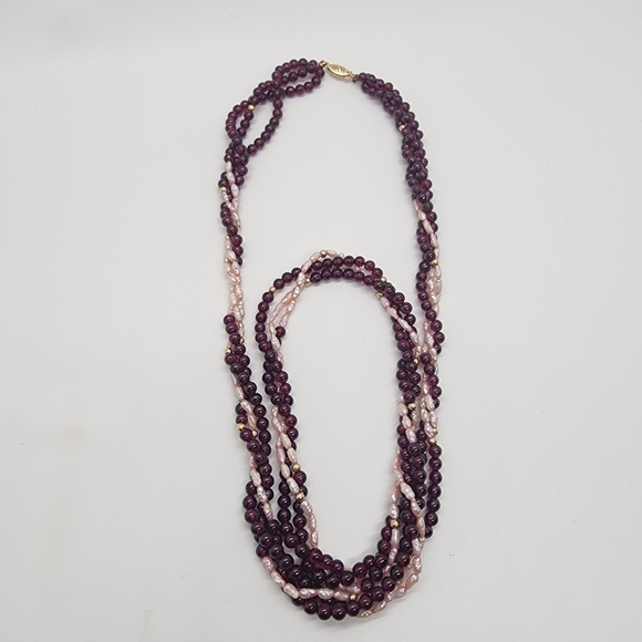Twisted Rope Pearl 14kGold & Agate Necklace - Picture 6 of 16